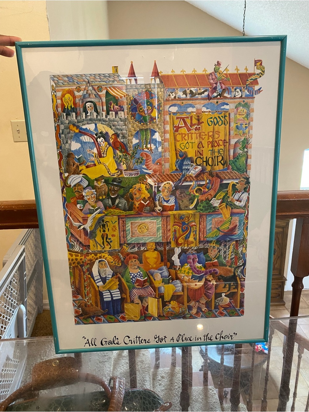 Teal Framed 'All God's Critters Got a Place in the Choir' Art Print